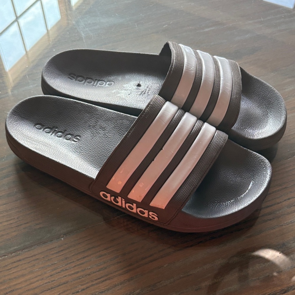 Adidas Gray And White Slides/Sandals